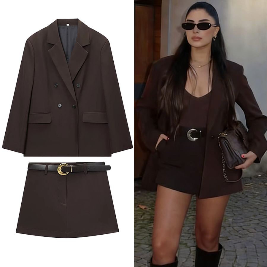 V Vintage Fashion - Женский офисный костюм ZOCI, шоколадно-коричневый, с