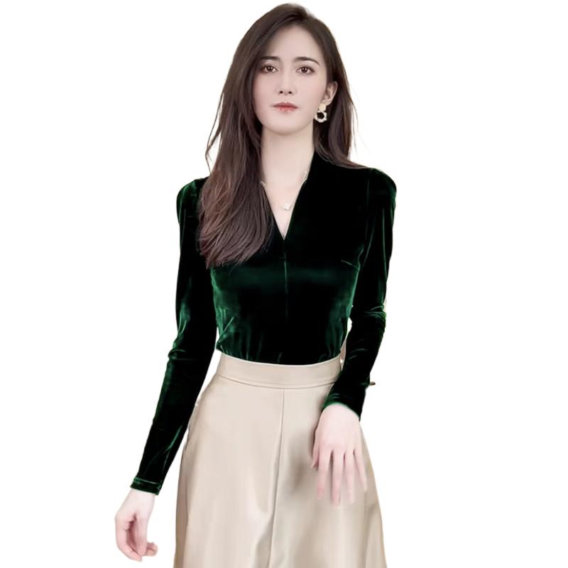 V Vintage Fashion - Модные элегантные велюровые рубашки с v-образным