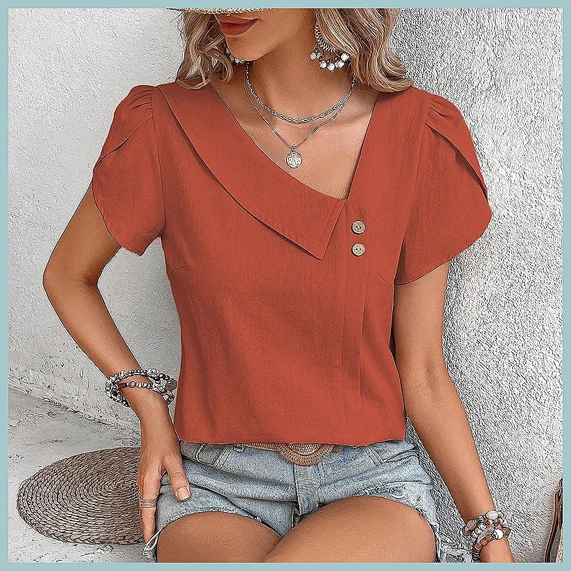 Usa Vintage Fashion - Летняя винтажная однотонная блузка для женщин